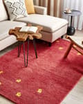 Pikkukuva 2 / 7: Matto punainen villa 140 x 200 cm keltainen eläinkuviointi käsin tuftattu Gabbeh boho-tyyli