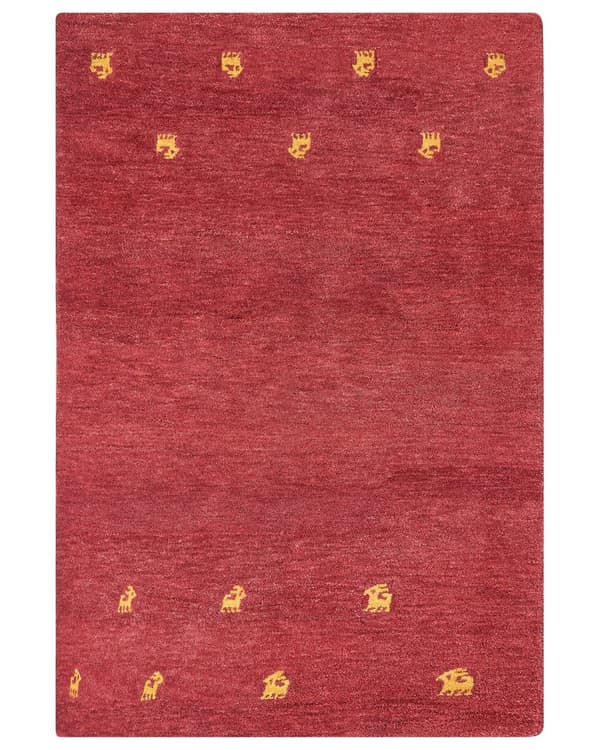 Matto punainen villa 200 x 300 cm keltainen eläinkuviointi käsin tuftattu Gabbeh boho-tyyli