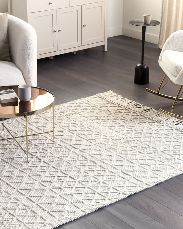 Matto vaalea beige polyesteri 160 x 230 cm geometrinen kuvio hapsut boho-tyyli