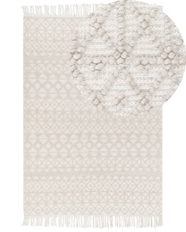 Matto vaalea beige polyesteri 160 x 230 cm geometrinen kuvio hapsut boho-tyyli