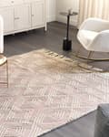 Miniatyrbillede 2 af 7: Gulvtæppe Lyserød Uld 200 x 300 cm Fladvævet Uldtæppe Moderne Design Luv Tæppe under Spisebord til Værelse Indretning