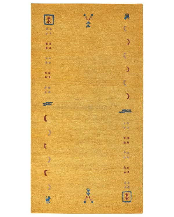 Gabbeh Tæppe Gul Multifarvet Uld 80 x 150 cm Uldtæppe Tuftet Moderne Design Luv Tæppe til Gulvet Børnetæppe til Værelse Indretning Lyddæmpende
