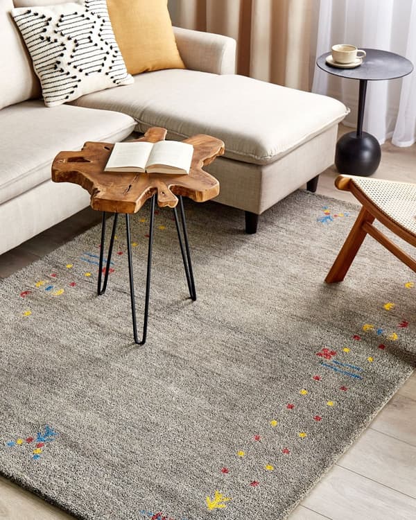 Gabbeh Tæppe Grå Uld 140 x 200 cm Rektangulært Flerfarvet Geometrisk Mønster Håndtuftet Boho Stil Stue Soveværelse Børneværelse