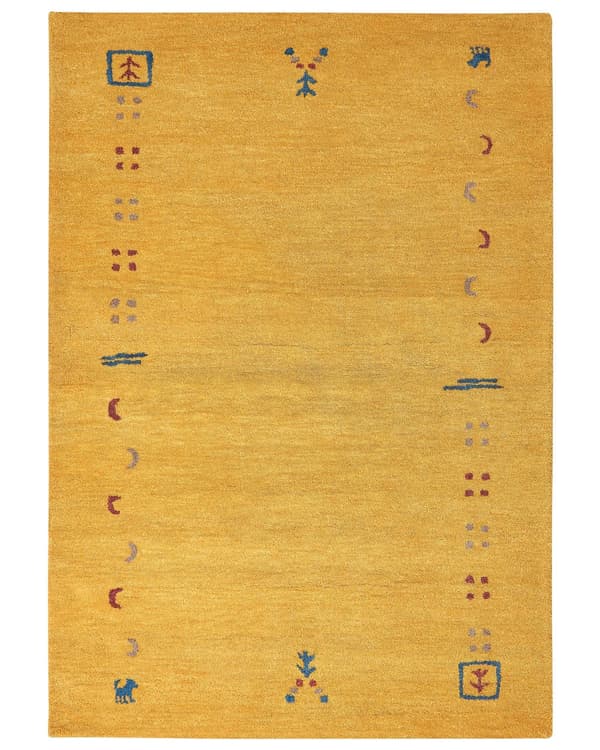 Gabbeh Tæppe Gul Uld 160 x 230 cm Rektangulært Flerfarvet Geometrisk Mønster Håndtuftet Boho Stil Stue Soveværelse Børneværelse