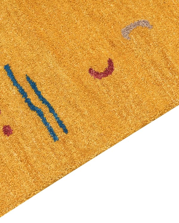 Gabbeh Tæppe Gul Uld 160 x 230 cm Rektangulært Flerfarvet Geometrisk Mønster Håndtuftet Boho Stil Stue Soveværelse Børneværelse