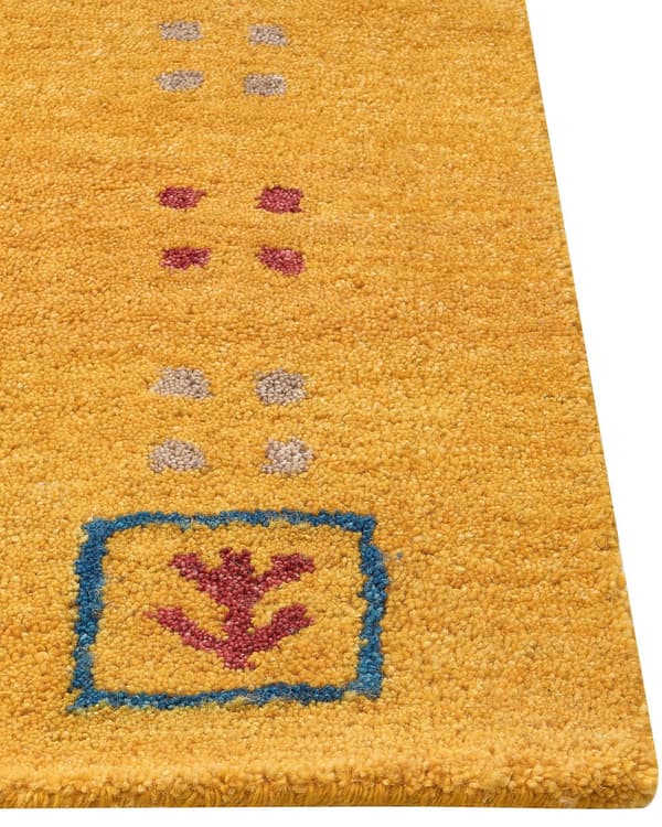 Gabbeh Tæppe Gul Uld 160 x 230 cm Rektangulært Flerfarvet Geometrisk Mønster Håndtuftet Boho Stil Stue Soveværelse Børneværelse