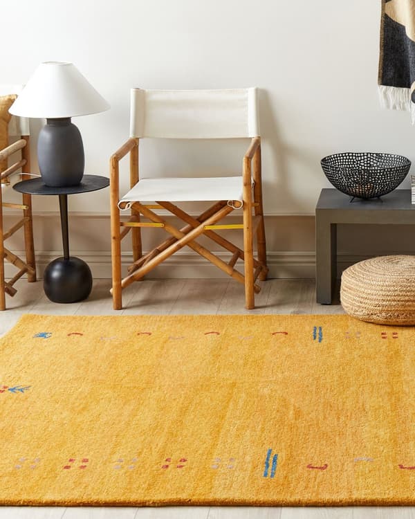 Gabbeh Tæppe Gul Uld 160 x 230 cm Rektangulært Flerfarvet Geometrisk Mønster Håndtuftet Boho Stil Stue Soveværelse Børneværelse