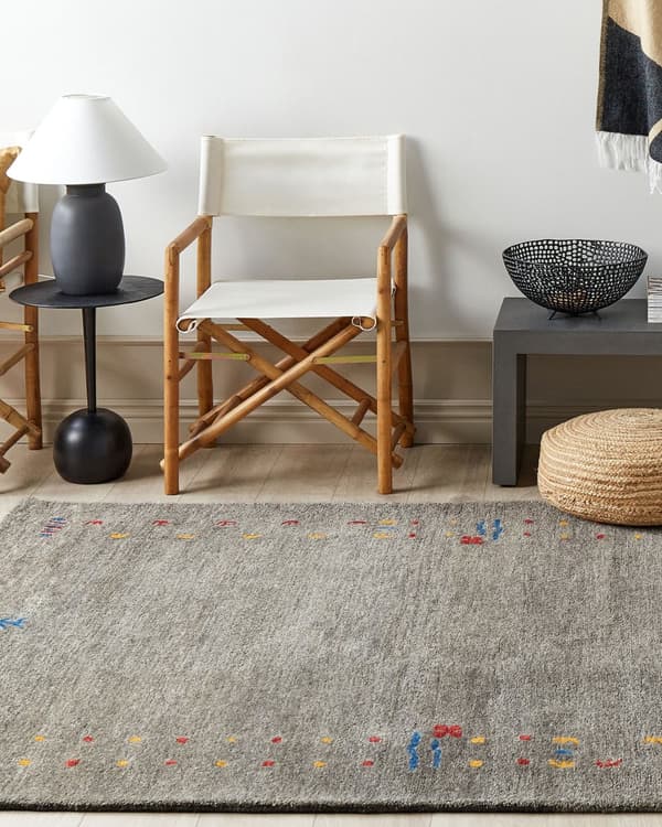 Gabbeh Tæppe Grå Uld 160 x 230 cm Rektangulær Flerfarvet Geometrisk Mønster Håndtuftet Boho Stil Stue Soveværelse Børneværelse