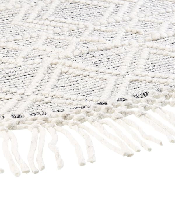 Teppe Grå Off White Ull Polyester ø 140 cm Håndvevd Dusker Geometrisk mønster Tilbehør Dekorasjon Stue Soverom