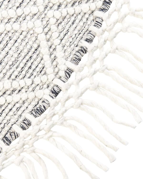 Teppe Grå Off White Ull Polyester ø 140 cm Håndvevd Dusker Geometrisk mønster Tilbehør Dekorasjon Stue Soverom