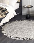 Miniatyrbilde 2 av 6: Teppe Grå Off White Ull Polyester ø 140 cm Håndvevd Dusker Geometrisk mønster Tilbehør Dekorasjon Stue Soverom
