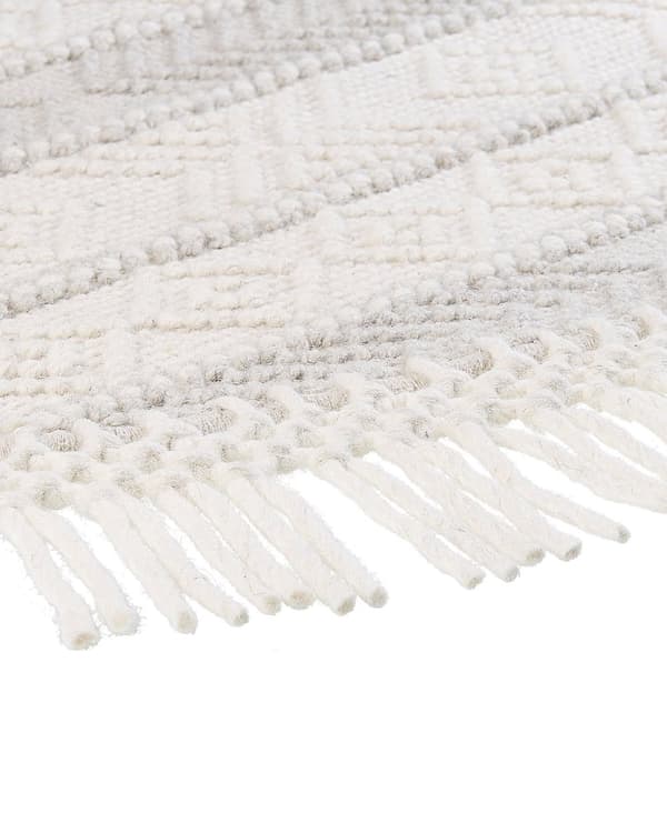 Teppe Beige Ull Polyester ø 140 cm Håndvevd Dusker Geometrisk mønster Tilbehør Dekorasjon Stue Soverom