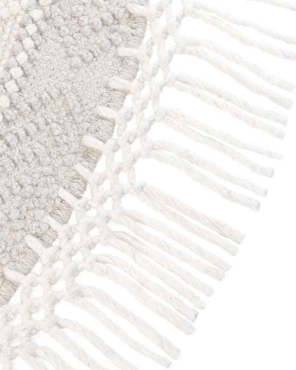 Teppe Beige Ull Polyester ø 140 cm Håndvevd Dusker Geometrisk mønster Tilbehør Dekorasjon Stue Soverom