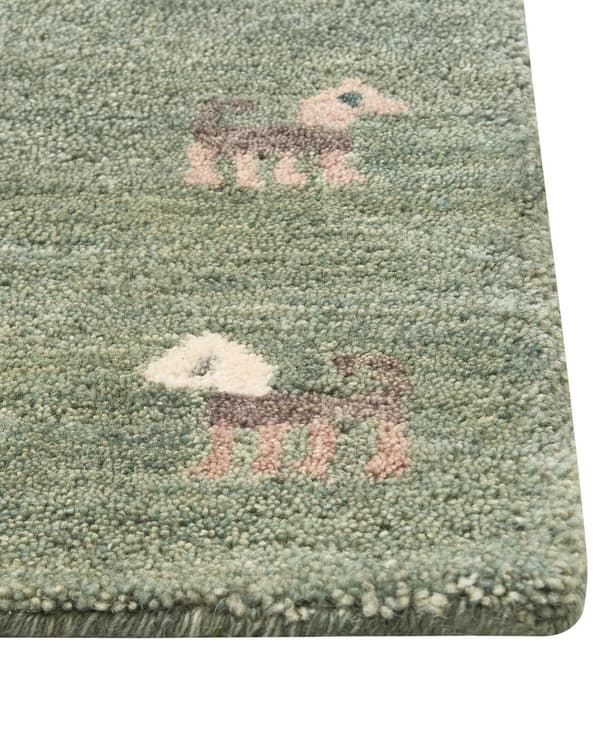 Matto vihreä villa 140 x 200 cm eläinkuviot käsin tuftattu perinteinen Gabbeh boho-tyyli