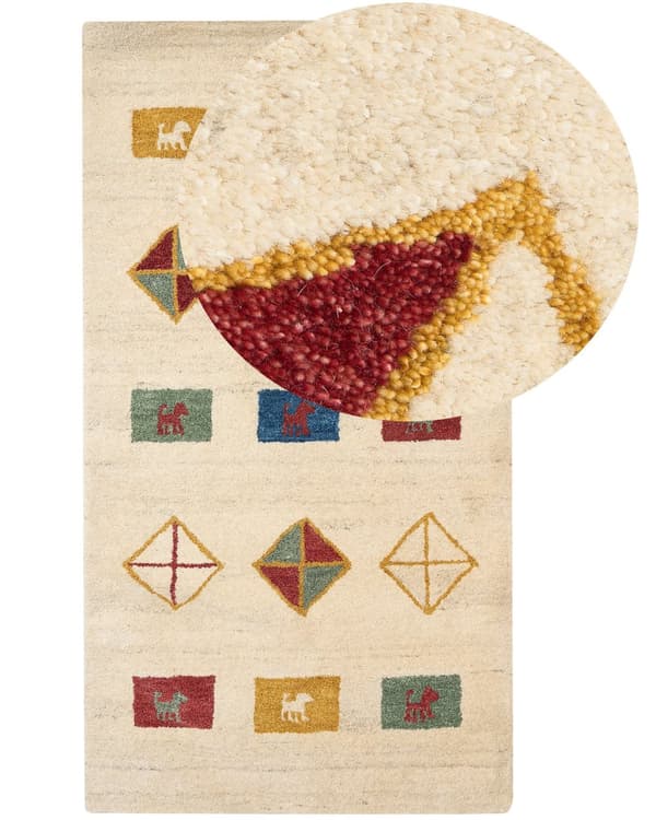 Matto beige villa 80 x 150 cm geometrinen värikäs kuviointi käsin tuftattu perinteinen Gabbeh boho-tyyli
