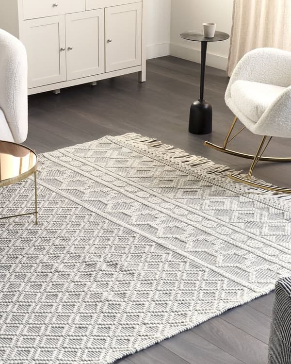 Matto beige harmaa 200 x 300 cm villa polyesteri puuvilla geometrinen kuvio hapsut suorakulmio