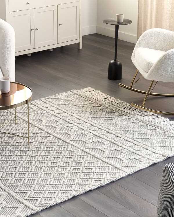 Matto beige harmaa 160 x 230 cm villa polyesteri puuvilla geometrinen kuvio hapsut suorakulmio