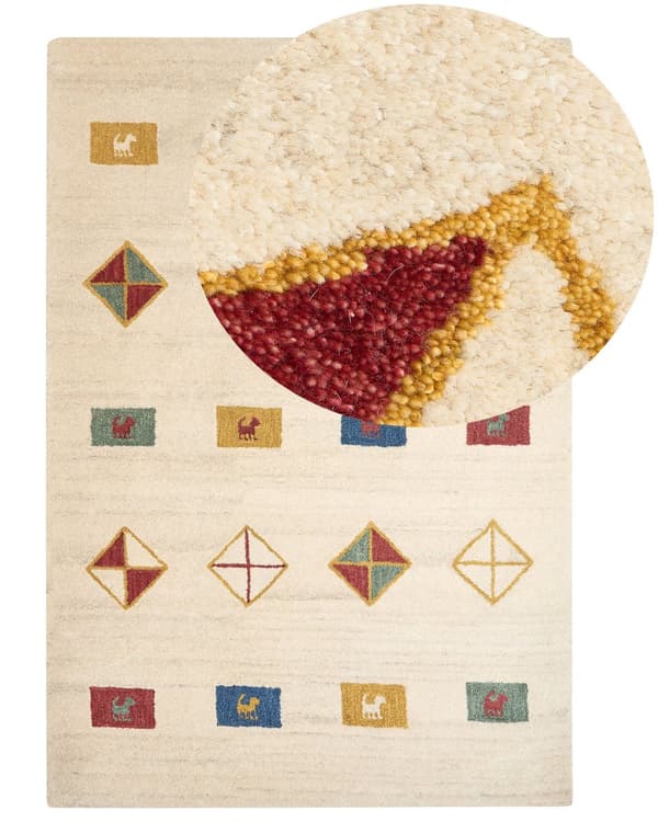 Matto beige villa 140 x 200 cm geometrinen värikäs kuviointi käsin tuftattu perinteinen Gabbeh boho-tyyli