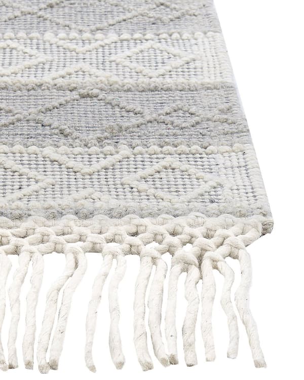 Gulvtæppe Grå Hvid Uld 160 x 230 cm Fladvævet Uldtæppe Moderne Design Luv Tæppe under Sofabord til Værelse Indretning