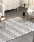 Miniatyrbillede 2 af 6: Gulvtæppe Grå Hvid Uld 160 x 230 cm Fladvævet Uldtæppe Moderne Design Luv Tæppe under Sofabord til Værelse Indretning