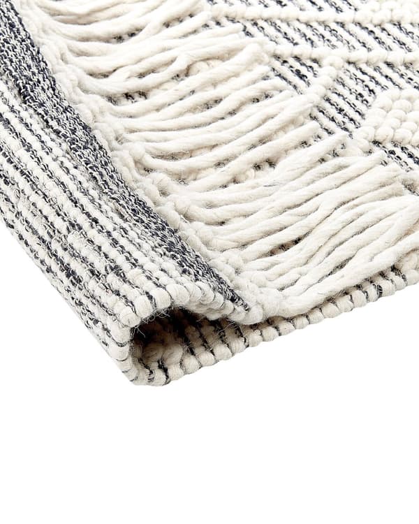 Gulvtæppe Sort Hvid Uld 160 x 230 cm Fladvævet Uldtæppe Moderne Design Luv Tæppe under Sofabord til Værelse Indretning