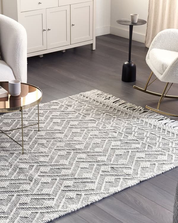 Gulvtæppe Sort Hvid Uld 160 x 230 cm Fladvævet Uldtæppe Moderne Design Luv Tæppe under Sofabord til Værelse Indretning