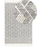 Miniatyrbillede 1 af 6: Gulvtæppe Sort Hvid Uld 160 x 230 cm Fladvævet Uldtæppe Moderne Design Luv Tæppe under Sofabord til Værelse Indretning