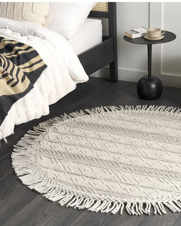Rundt Tæppe Beige Uld ø 140 cm Fladvævet Gulvtæppe Moderne Design Luv Tæppe under Sofabord til Værelse Uldtæppe Indretning