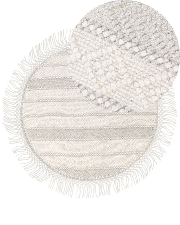 Rundt Tæppe Beige Uld ø 140 cm Fladvævet Gulvtæppe Moderne Design Luv Tæppe under Sofabord til Værelse Uldtæppe Indretning