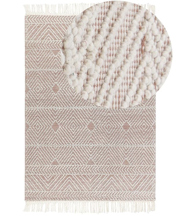 Gulvtæppe Beige Brun Uld 160 x 230 cm Fladvævet Uldtæppe Moderne Design Luv Tæppe under Sofabord til Værelse Indretning