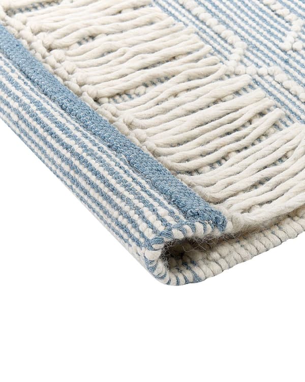 Gulvtæppe Blå Uld 160 x 230 cm Fladvævet Uldtæppe Moderne Design Luv Tæppe under Sofabord til Værelse Indretning
