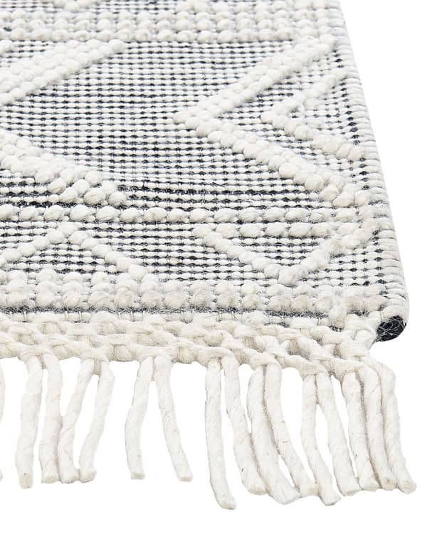 Gulvtæppe Sort Hvid Uld 160 x 230 cm Fladvævet Uldtæppe Moderne Design Luv Tæppe under Sofabord til Værelse Indretning