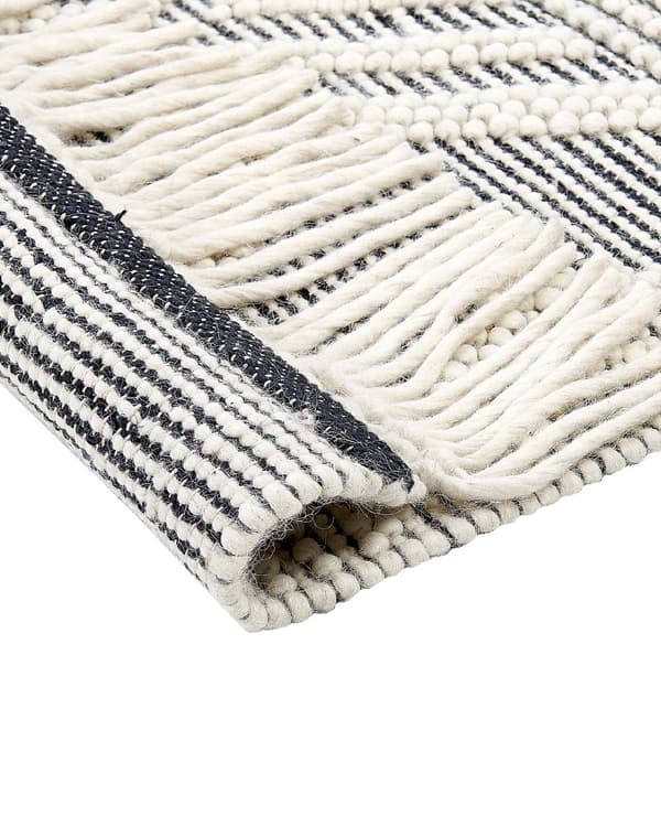 Gulvtæppe Sort Hvid Uld 160 x 230 cm Fladvævet Uldtæppe Moderne Design Luv Tæppe under Sofabord til Værelse Indretning