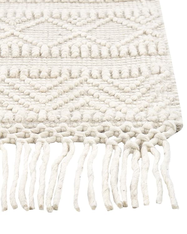 Gulvtæppe Beige Uld 160 x 230 cm Fladvævet Uldtæppe Moderne Design Luv Tæppe under Sofabord til Værelse Indretning