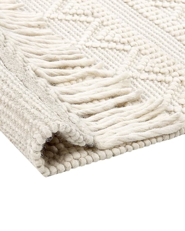 Gulvtæppe Beige Uld 160 x 230 cm Fladvævet Uldtæppe Moderne Design Luv Tæppe under Sofabord til Værelse Indretning