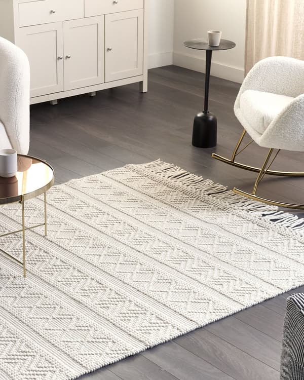 Gulvtæppe Beige Uld 160 x 230 cm Fladvævet Uldtæppe Moderne Design Luv Tæppe under Sofabord til Værelse Indretning