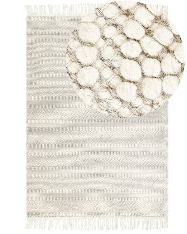 Gulvtæppe Beige Uld 160 x 230 cm Fladvævet Uldtæppe Moderne Design Luv Tæppe under Sofabord til Værelse Indretning