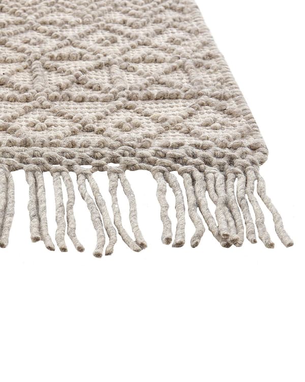 Teppe Beige Ull Polyester 200 x 300 cm Dusker Geometrisk mønster Boho Moderne Tilbehør Dekorasjon Stue Soverom