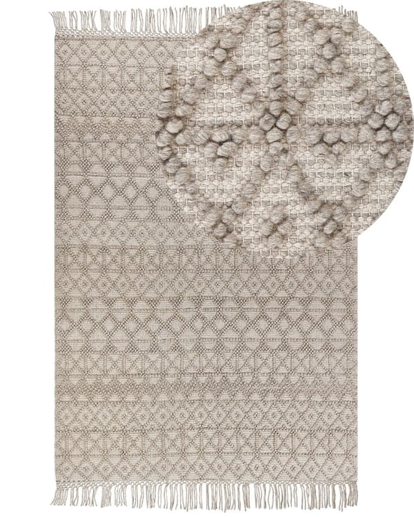 Teppe Beige Ull Polyester 200 x 300 cm Dusker Geometrisk mønster Boho Moderne Tilbehør Dekorasjon Stue Soverom