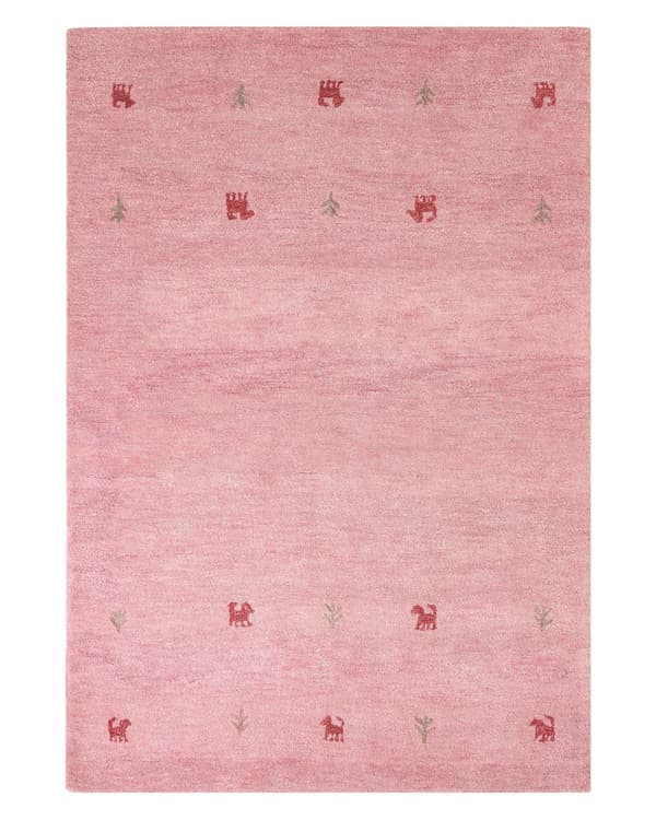 Ull gulvteppe rosa 140 x 200 cm Gabbeh håndtuftet westernmotiv rustikk moderne design