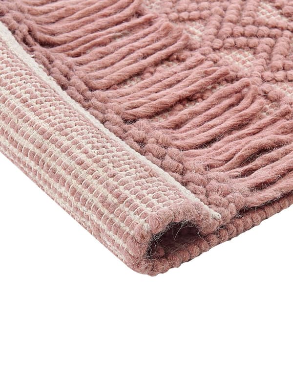 Teppe Rosa Ull Polyester 160 x 230 cm Dusker Geometrisk mønster Boho Moderne Tilbehør Dekorasjon Stue Soverom