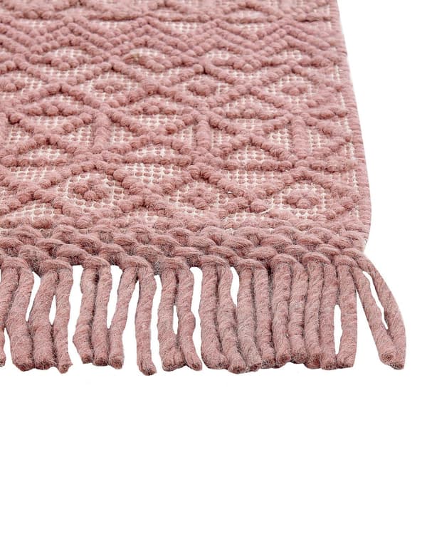 Teppe Rosa Ull Polyester 160 x 230 cm Dusker Geometrisk mønster Boho Moderne Tilbehør Dekorasjon Stue Soverom