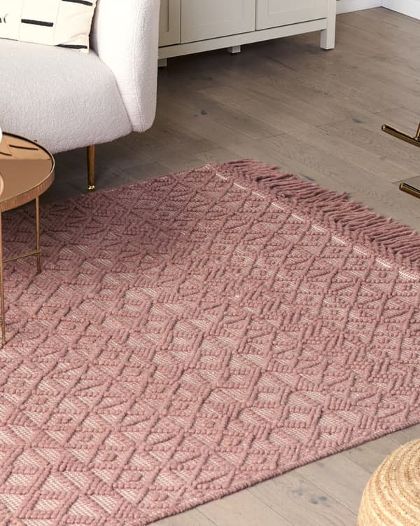 Teppe Rosa Ull Polyester 160 x 230 cm Dusker Geometrisk mønster Boho Moderne Tilbehør Dekorasjon Stue Soverom