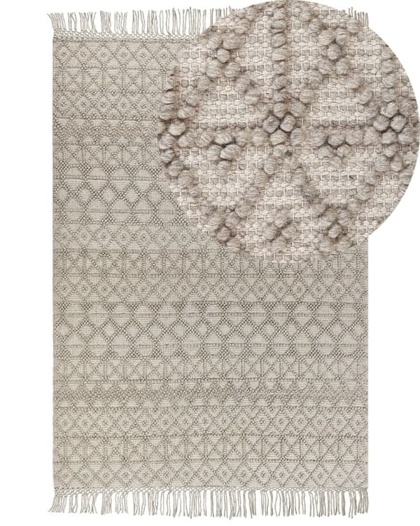 Teppe Beige Ull Polyester 160 x 230 cm Dusker Geometrisk mønster Boho Moderne Tilbehør Dekorasjon Stue Soverom