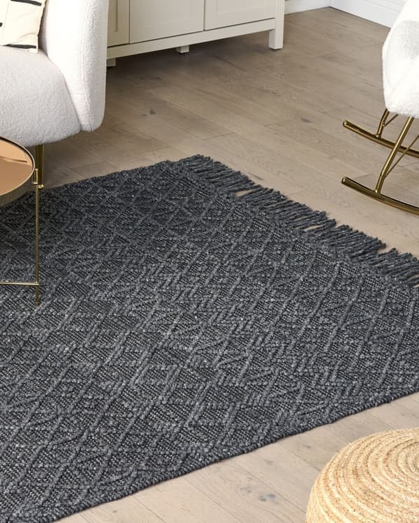 Matta Svart Ull Polyester 200 x 300 cm Geometriskt Mönster Tofsar Boho Modern Vardagsrum