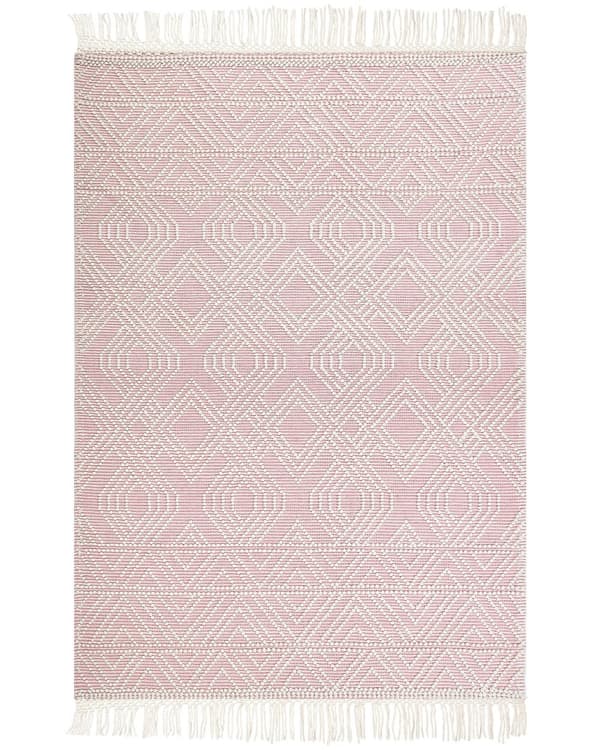 Mattan Rosa Vit Ull Polyester 160 x 230 cm Geometriskt Mönster Fransar Boho Modern Design Vardagsrum