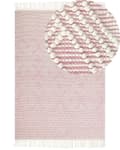 Miniatyrbild 1 av 7: Mattan Rosa Vit Ull Polyester 160 x 230 cm Geometriskt Mönster Fransar Boho Modern Design Vardagsrum