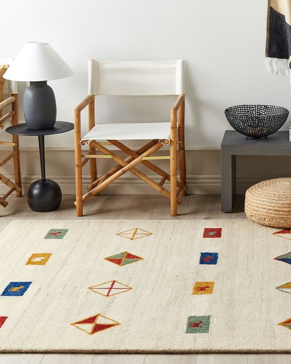 Gabbeh Matta Beige Ull 160 x 230 cm Geometrisk Djurmönster Handtuftad Vardagsrum Sovrum Traditionell Bohemisk
