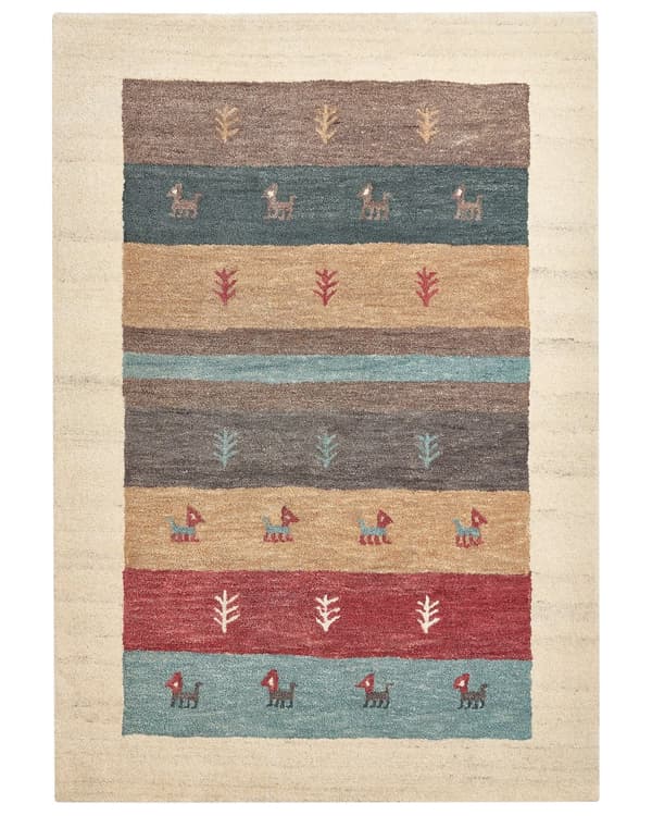 Gabbeh Matta Flerfärgad Ull 160 x 230 cm Tjock Tät Lugg Etniskt Rustikt Mönster Stuga Bondgård Stil