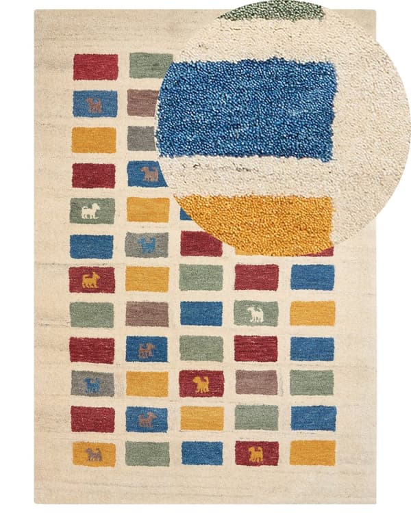 Gabbeh Matta Flerfärgad Ull 160 x 230 cm Tjock Tät Lugg Etniskt Rustikt Mönster Stuga Bondgård Stil